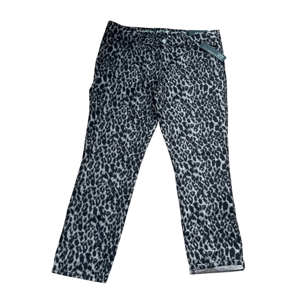 Apt 9 Womens Gray Black Leopard Print Straight Capri Pants Mid Rise Size 16 NWT